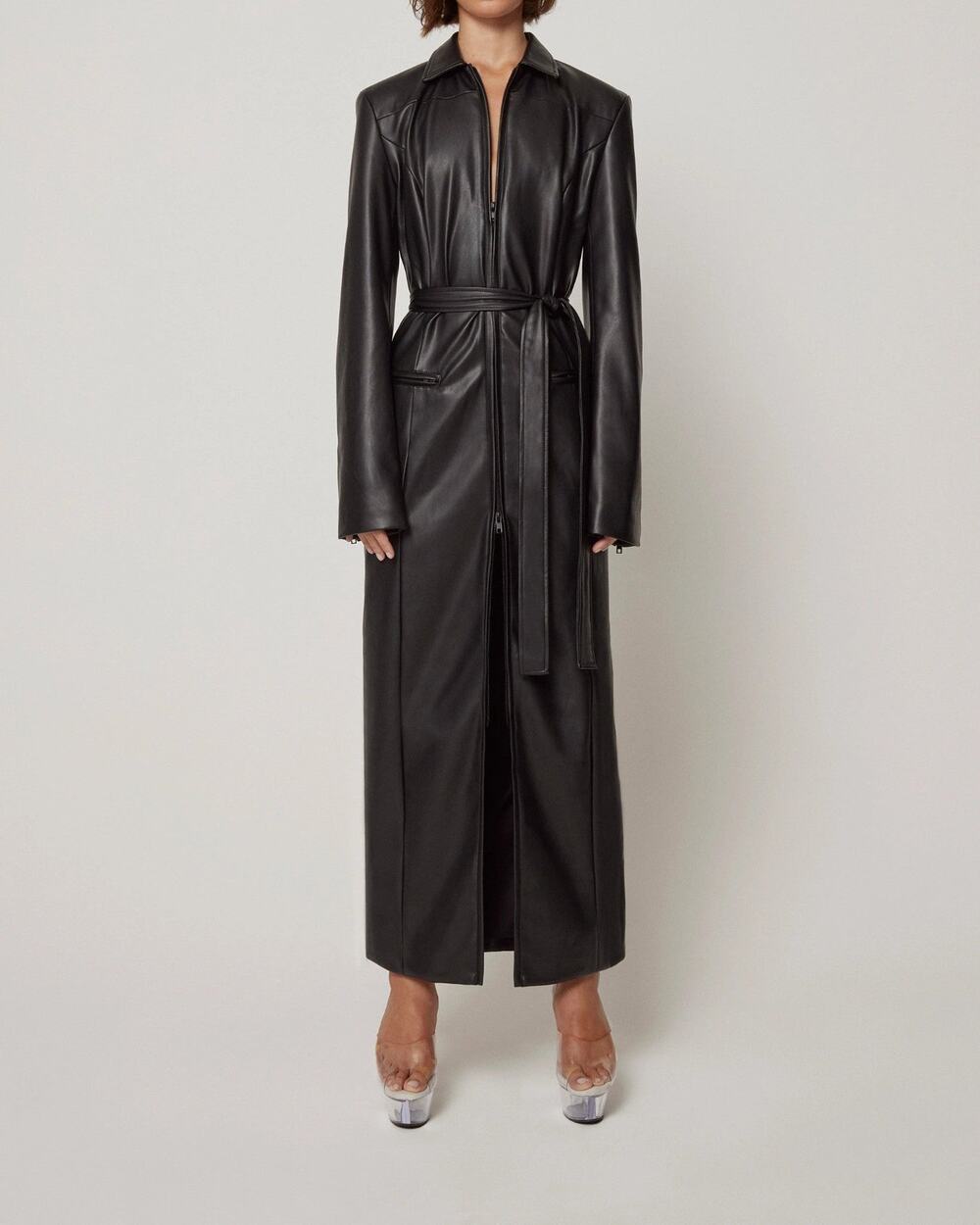 Khy Faux Leather Collared Coat Black - XXS